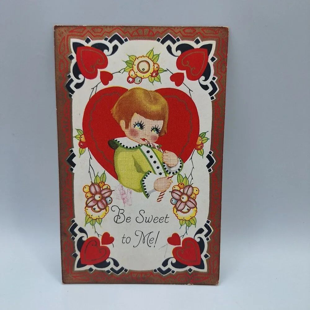 Vintage Carrington‎ Co Be Sweet To Me Valentines Day Postcard Red Heart Design